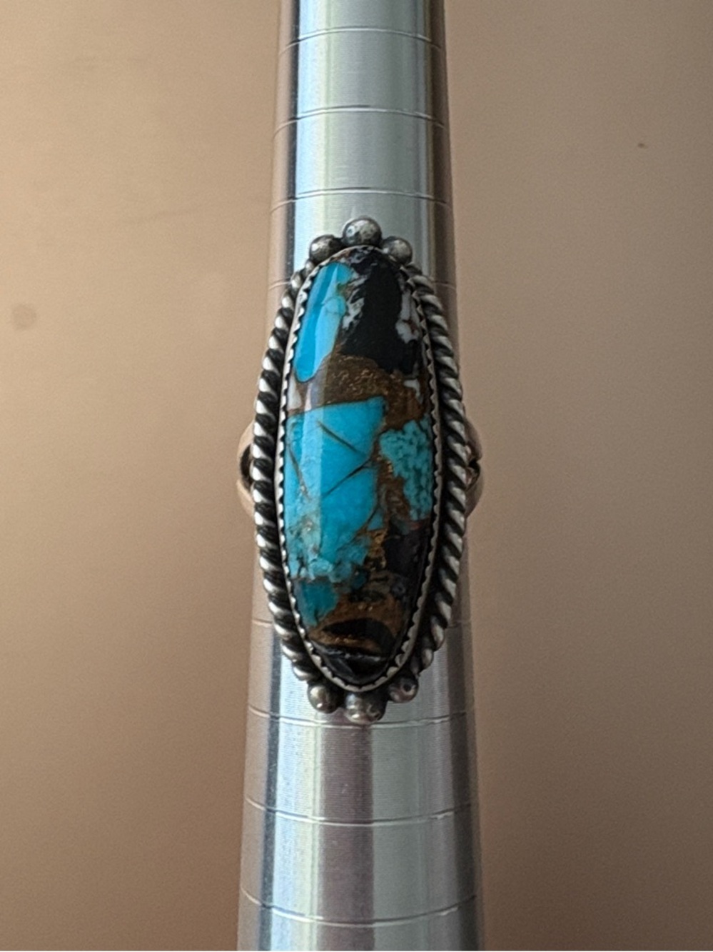 Turquoise Silver Rope-Edge Women's Ring